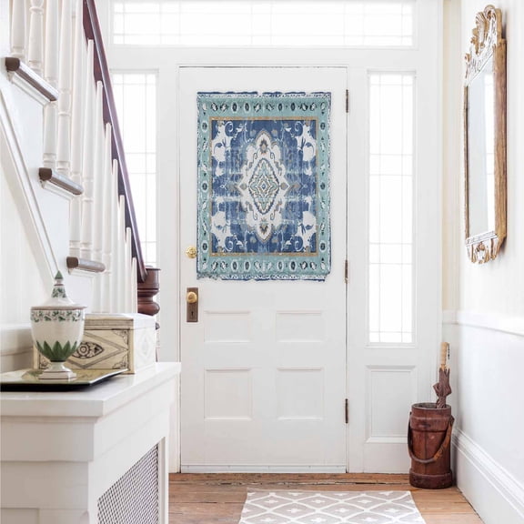 Blue Boho Door Curtains for Door Window, French Sidelight Front Back Door Curtains With Tieback, Farmhouse Bohemian Medallion Oriental Flower Kitchen Rod Pocket Drapes Panel, 54"x40"