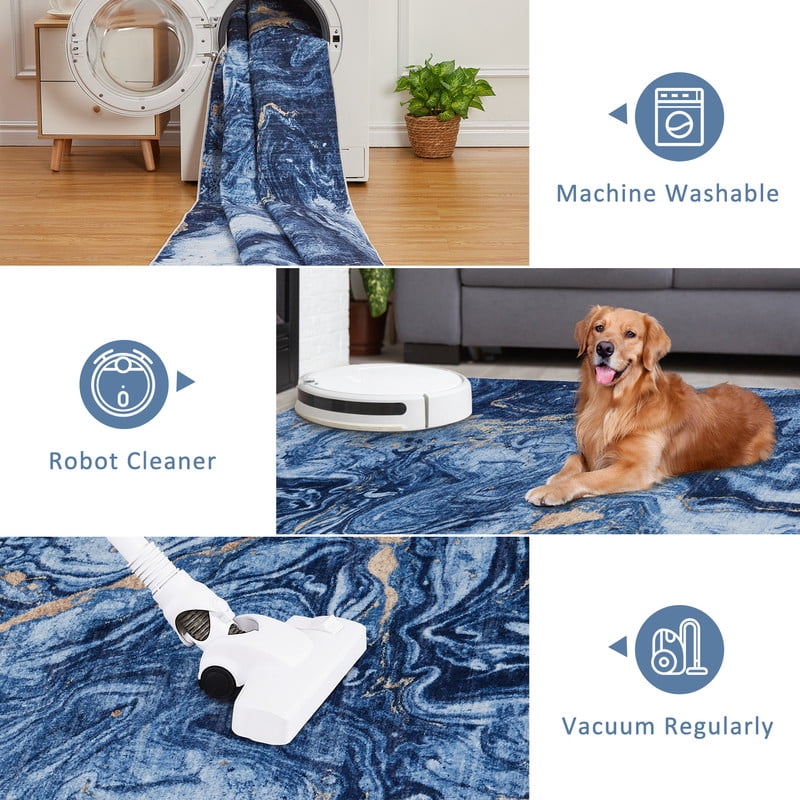 9'x12' Boho Vintage Area Rug – Soft Modern Abstract Design, Machine Washable Non-Slip Carpet for Living Room, Farmhouse, Kids Room & Dining Room Blue