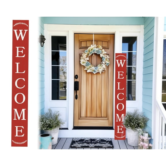 72in Red Rustic Fall Welcome Porch Sign | Foldable Farmhouse Outdoor Decor