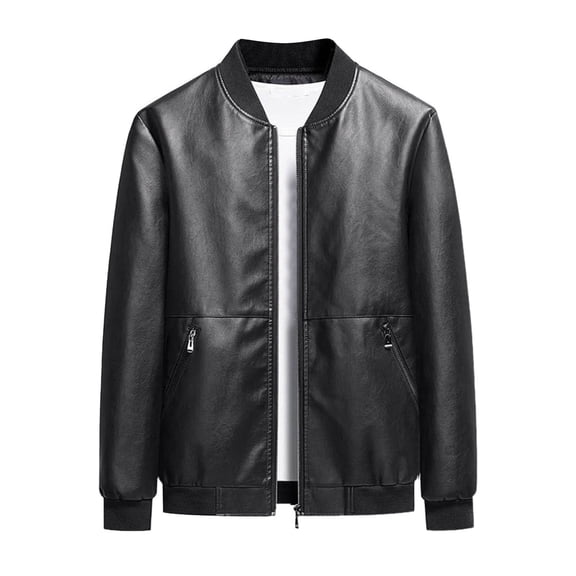 uikmnh Men's Jackets Mens Straight Hem Baseball Collar Leather Jacket Coat Size:2XL