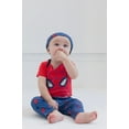 thumbnail image 4 of Marvel Avengers Spider-Man Newborn Baby Boys Bodysuit Pants and Hat 3 Piece Outfit Set Newborn to Infant, 4 of 5