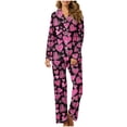 thumbnail image 2 of Cavosen Valentines Day Women's Sleepwear Sets Sexy 2 Piece Pajamas Outfit Sweet Heart Print Loungewear Collared Long Sleeve Button down Shirts Nightwear Long Pants with Pocket Holiday, 2 of 7