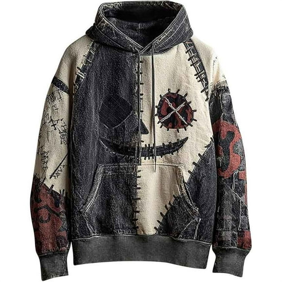 LUOGENLI Mens Hoodies Small Graphic Men's Halloween Fashion Printed Casual Large Sized Loose Long Sleeved Hooded Sweatshirt Hoodies for Men Carhartt White Dark Gray Size L