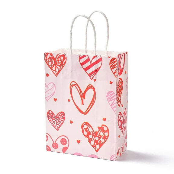 12pcs Rectangle Paper Packaging Bags with Handle for Gift Bags and Shopping Bags Valentine's Day Theme Colorful 14.9x8.1x21cm
