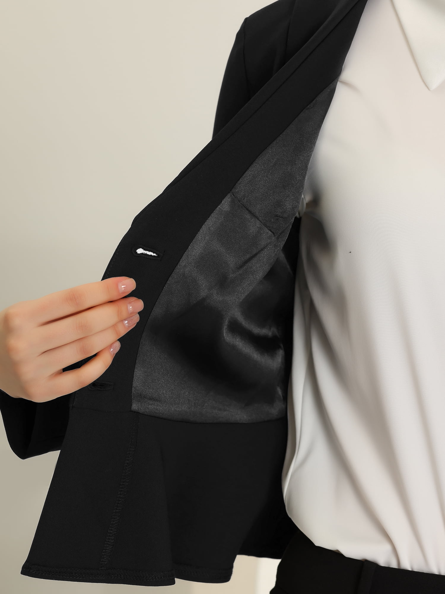 DARING DIVA Women's Vintage Shawl Collar Ruffle Hem Short Blazer L Black