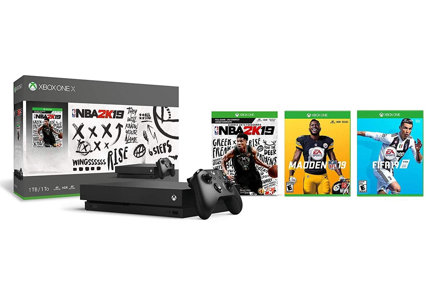 Moeras Typisch Kreek Xbox One X Enhanced NFL FIFA NBA 19 Pack: Madden NFL 19, NBA 2K19, FIFA 19  and 4K HDR Xbox One X 1TB Gaming Console - Black - Walmart.com