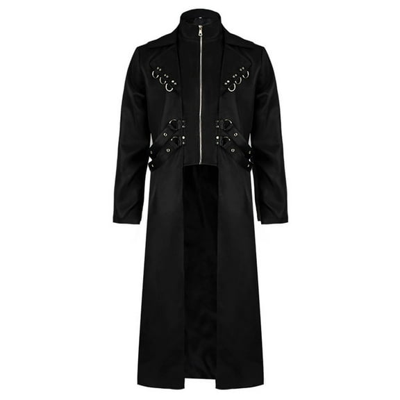 IROINNID Men's Long Sleeve Open Front Turndown Lapel Long Coat Solid Color Casual Halloween Costume Mid Length Retro Tuxedo Costume