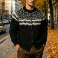 thumbnail image 3 of Iyufng Cardigan Sweaters for Men Vintage Fair Isle Geometric Pattern Sweater Button Front Long Sleeve Casual Daily Warm Knit Tops, 3 of 6