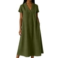 thumbnail image 1 of XiYing Robe d'Été, Combinaison-Robe Décontractée à Manches Courtes pour Femme, Col en V, Couleur Unie, Coupe Fluide Printemps/été, S-TTG,, 1 of 6