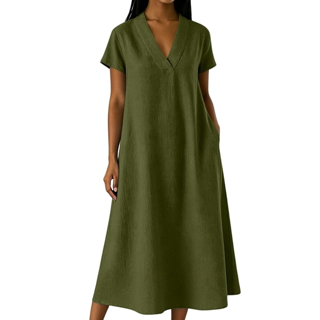XiYing Robe d'Été, Combinaison-Robe Décontractée à Manches Courtes pour Femme, Col en V, Couleur Unie, Coupe Fluide Printemps/été, S-TTG,