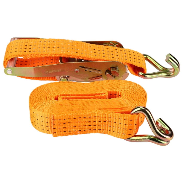 2 x 16' DKG Double J Hook Strap with Ratchet Tie Down - Cargo Ratchet Straps with J Hooks – Durable Steel Hook – Reliable Load Strap Webbing –