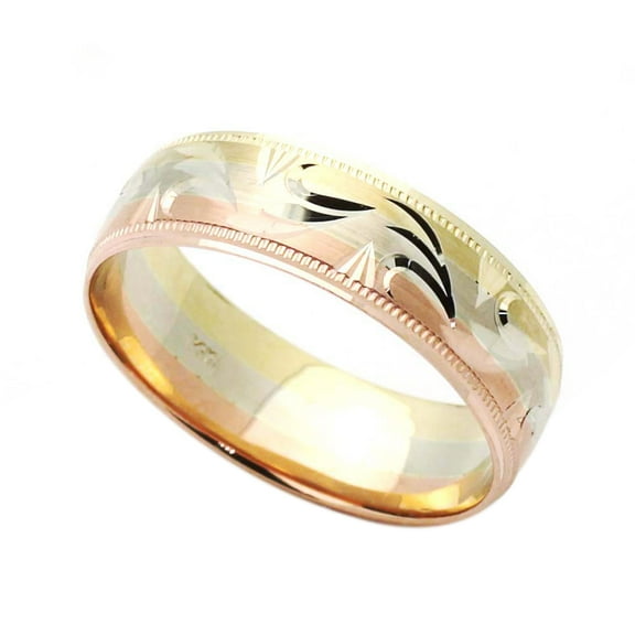 14K Tri Color Gold 6mm Wedding Band (Size 5 to 13), 5