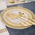 thumbnail image 5 of 350 Piece Disposable Plastic Dinnerware set. Gold Lace Design Plastic Plate include 50 Dinner Plates -50 Dessert Plates - 50 Gold Silverware - 50 Gold Cups - 50 Napkins for Wedding Party, 5 of 5