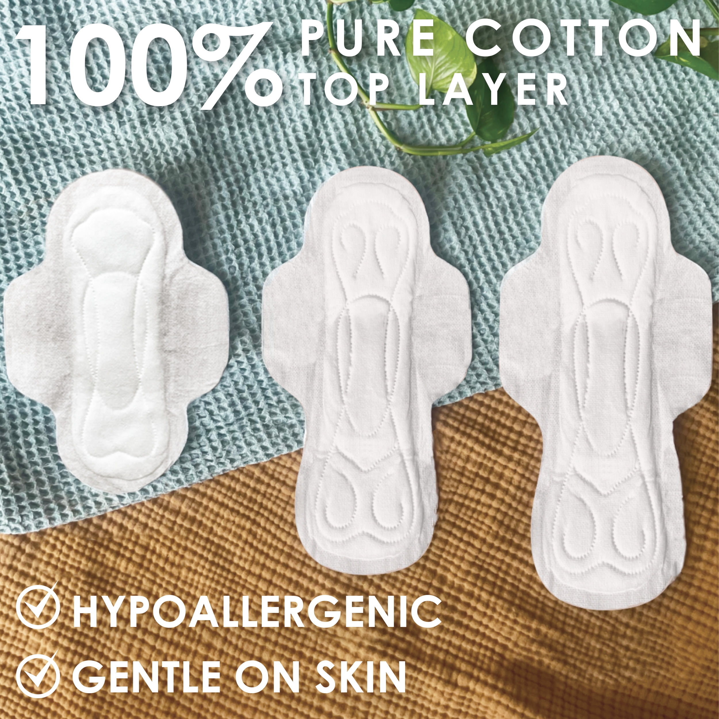 L. Ultra Thin Pads for Women, Regular, 100% Pure Cotton Top Layer 56 Ct