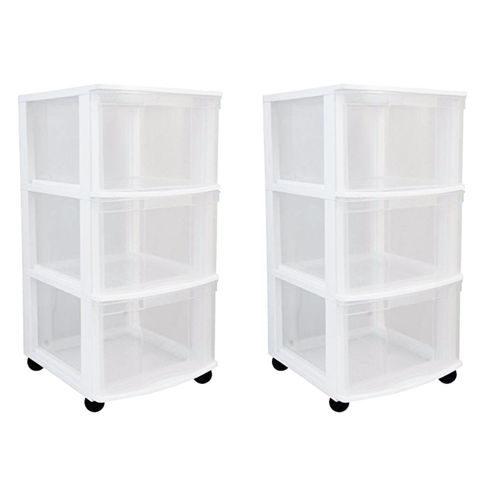 Gracious Living Classic 3 Drawer Organizer Plastic Storage Cart (2 Pack)