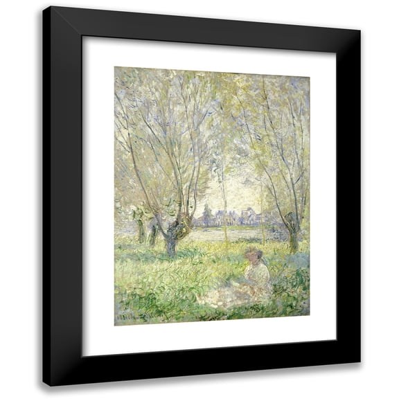 Claude Monet 11x14 Black Modern Framed Museum Art Print Titled - Woman Seated Under the Willows (1880)