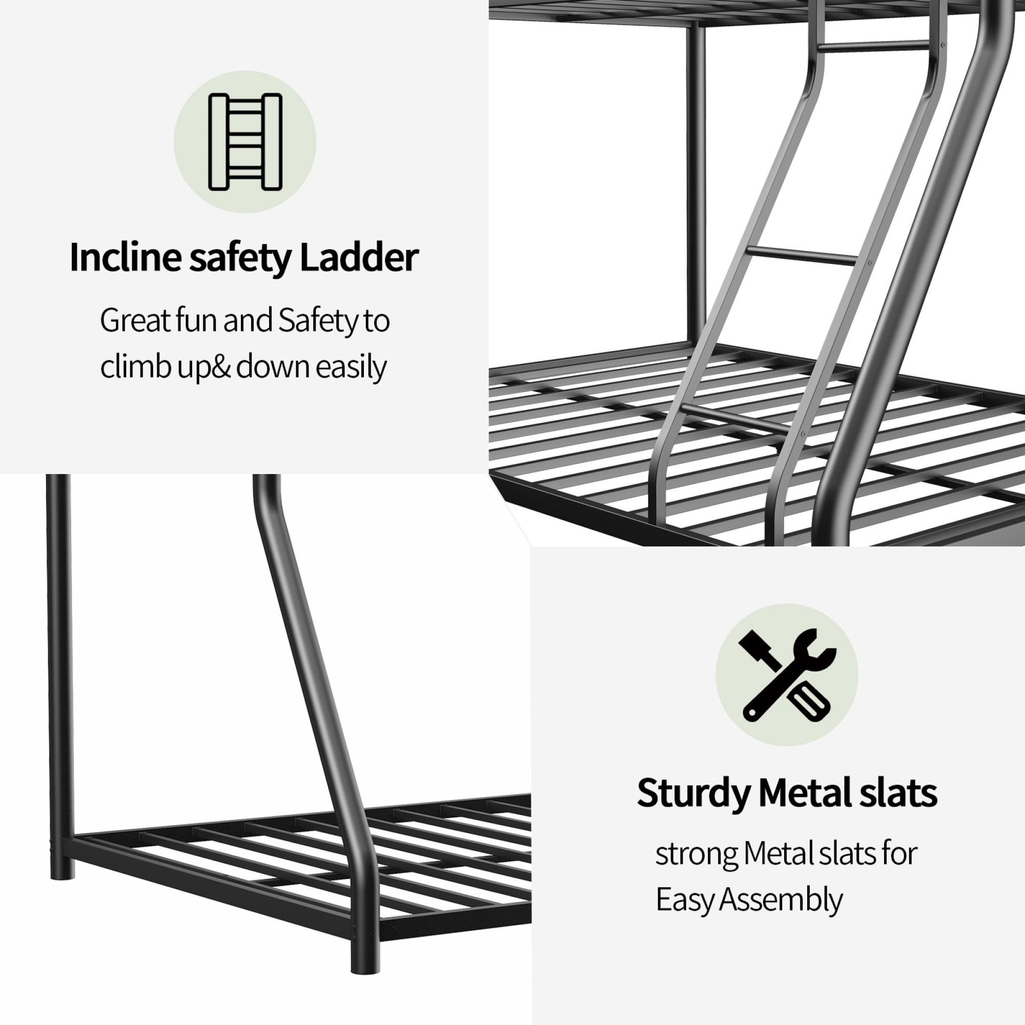 Leumius Twin Over Full Metal Bunk Bed,Heavy Duty Metal Bed Frame with Ladder & Full-Length Guardrail for Teens Adults,Black