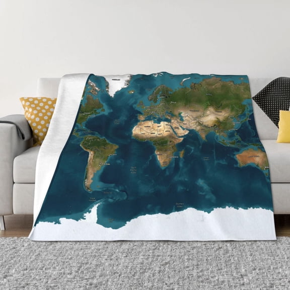 Vsdgher World Map Pattern Fleece Throw Blanket, Horizontal Fleece Bedding Home Decor for Couch & Bed All Season Use -60"x50"