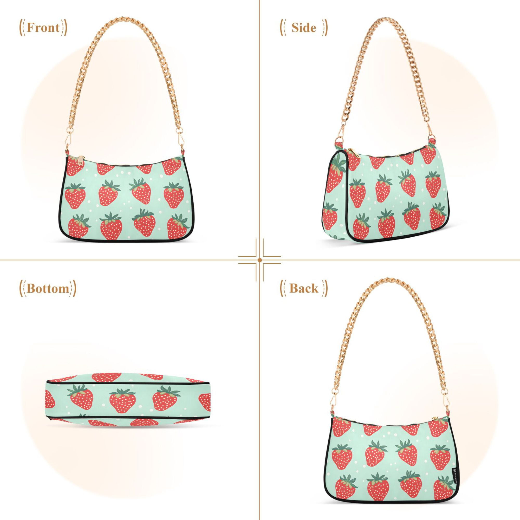 FORMRS Womens Shoulder Bag with Chain Strap Clutch Purse Cute Tote Handbag, Red Strawberry