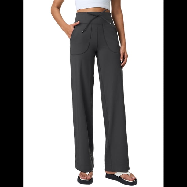 Pantalones Anchos y Cómodos para Mujer, con Bolsillos Grandes, para Fitness, Yoga y Deportes Casuales. Gris Extendido L