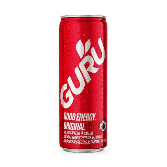 GURU Boisson Énergétique Biologique Naturelle et Saine, Canette de 355ml Boisson énergisante GURU Good Energy Originale, naturelle et biologique, canette de 355 ml
