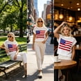 thumbnail image 4 of Shrysg Women's American Flag Patriotic Knit Sweater Tops Casual Loose Short Sleeve Lightweight Shirts Breathable Pullover for 4th of July White, 4 of 5