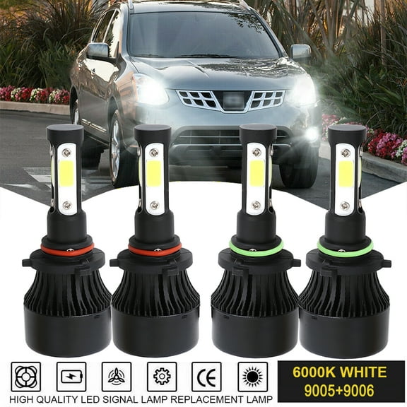 9005 9006 LED Headlight Bulb Kit for 2004-2015 Nissan Titan High Low Beam Combo 4pc 6500K White