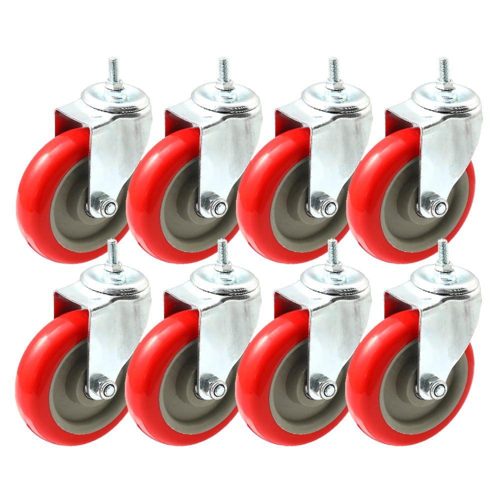Pack of 33 Caster Wheels Swivel Plate on Red Polyurethane Wheels 5" with stem 