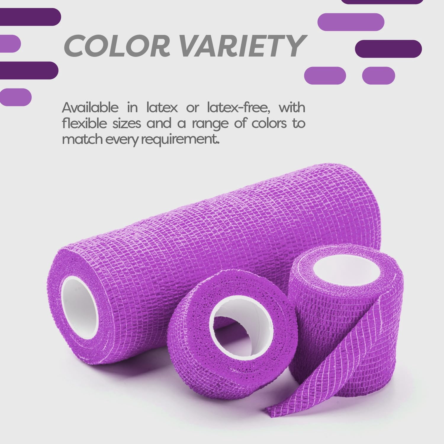 Dynarex Sensi-Wrap Self-Adhesive Bandages, 12-Pack, 6" x 5 yards, Purple, Latex, Colored Elastic Cohesive Athletic Tape, Tattoo Grip & Vet Wrap