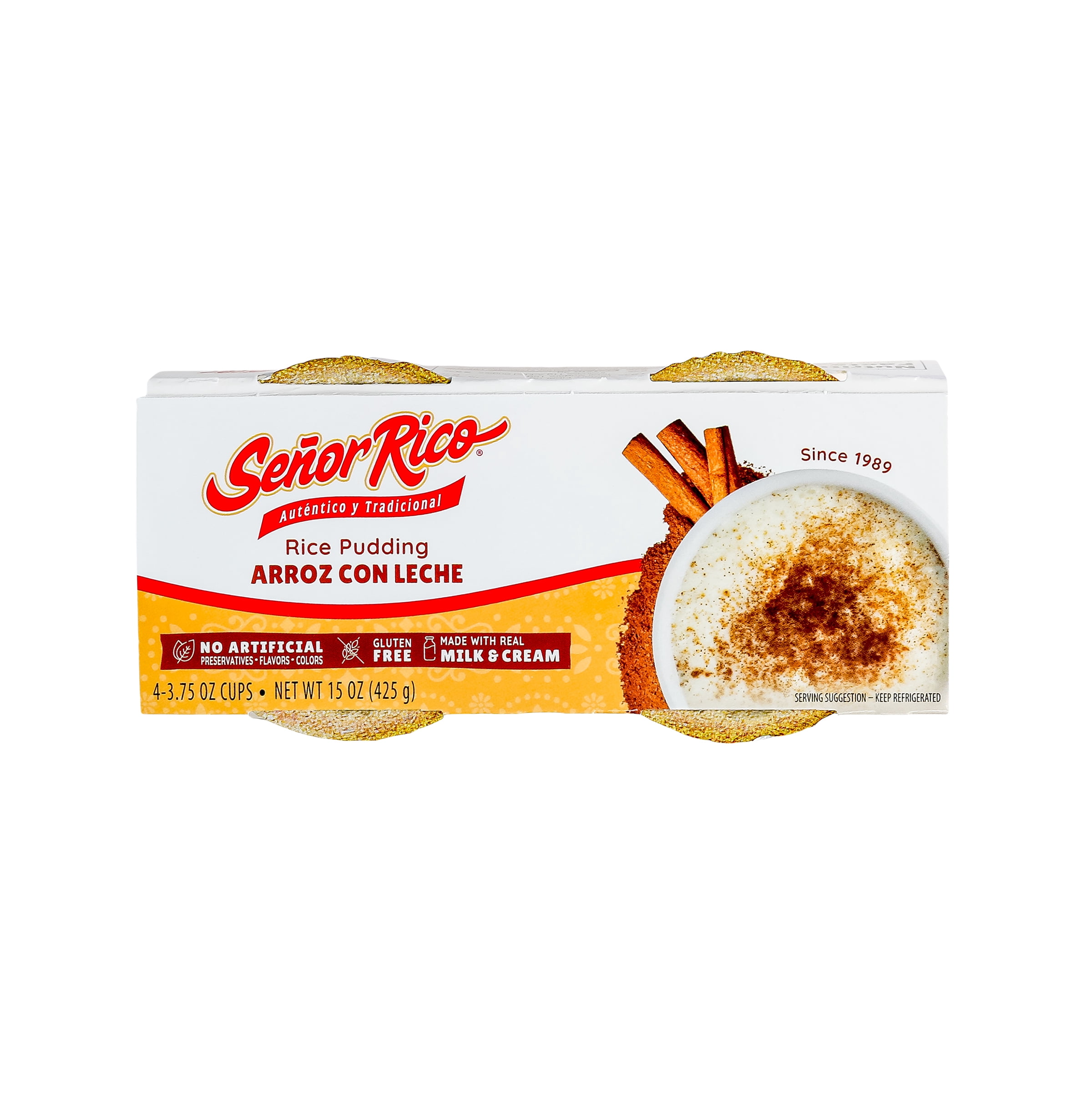 Senor Rico Rice Pudding Snack, Refrigerated in Individual Sealed Plastic Cups, 3.75 oz, 4 Count, Gluten-Free
