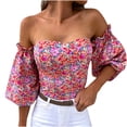 thumbnail image 1 of Camisa sexy de verano para mujer, suéter cruzado en el pecho con un hombro, blusa de manga larga, Tops supercortos estampados Fridja czfsfas4348, 1 of 7