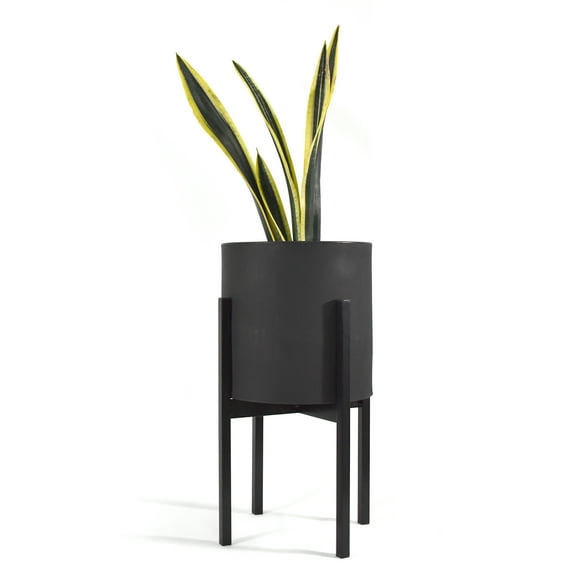 Maceta Cilindro Negro Moderna Base De Metal Negro Interior/ext. Macetas y maceteros Estilo moderno, elegante y minimalista.