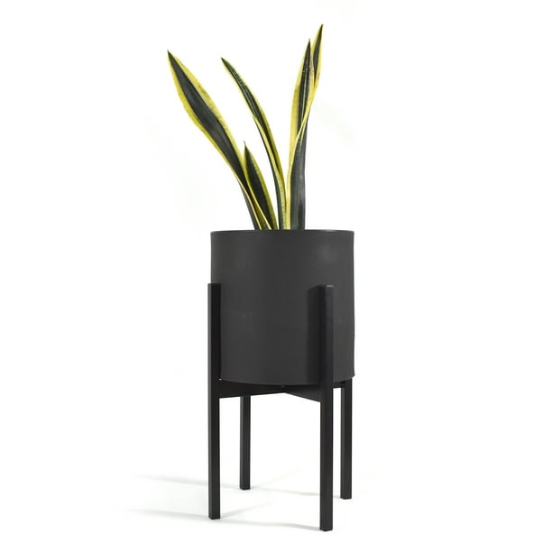 Maceta Cilindro Negro Moderna Base De Metal Negro Interior/ext. Macetas y maceteros Estilo moderno, elegante y minimalista.