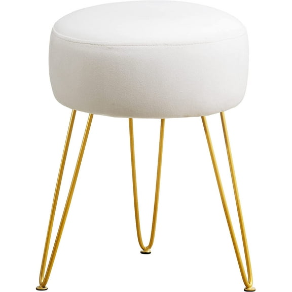 Vanity Stool, White Vanity Stools for Makeup Room, Round Ottoman Foot Stool, Velvet Footrest Vanity Chair for Bathroom Vanity, Bedroom, Living Room, Entryway, Offices