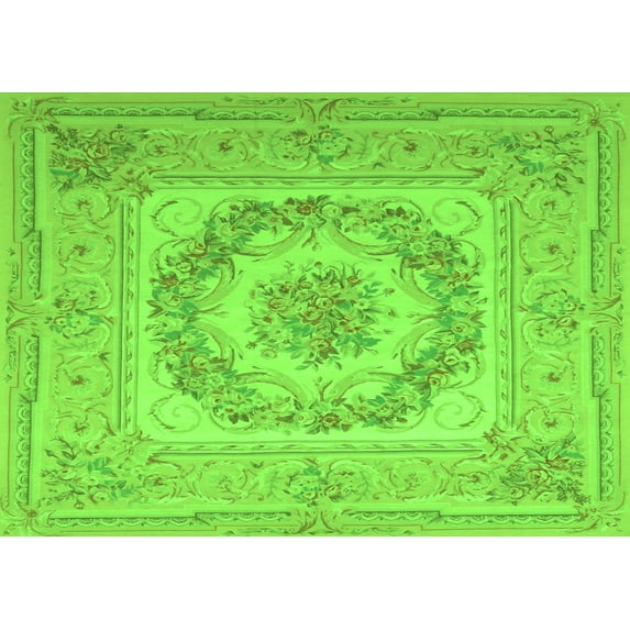 Ahgly Company Indoor Rectangle Medallion Green French Area Rugs, 6' x 9'
