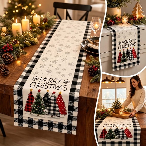 Christmas Printed Table Runner Polyester Dining Table Cover Holiday Home Decor Multicolor 1 Count