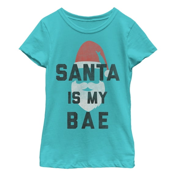 Girl's Lost Gods Christmas Santa is My Bae  Graphic Tee Tahiti Blue Small