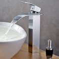 thumbnail image 4 of Grifo de lavabo alto en cascada, grifo de baño, mezclador de lavabo alto, ajustable en frío y caliente para baño en latón y acero inoxidable, mezclador de cascada para lavabo, 4 of 4
