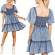 thumbnail image 1 of SAYOO Vestidos casuales de mezclilla fruncidos en el pecho de cintura alta con volantes para mujer SAYOO Sexy, 1 of 8