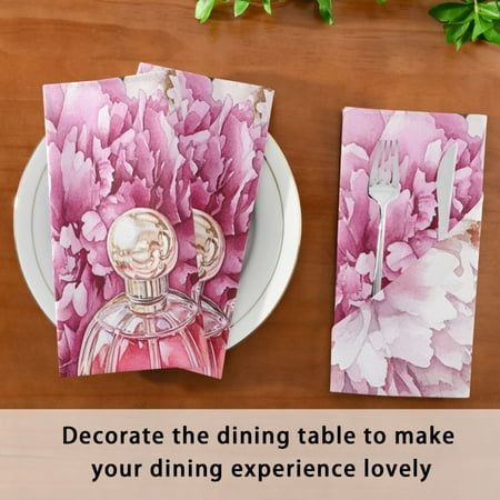 

BZSMCE Satin Native Fab Cotton Dinner Napkin Perfume Bottles with Flowers Reusable