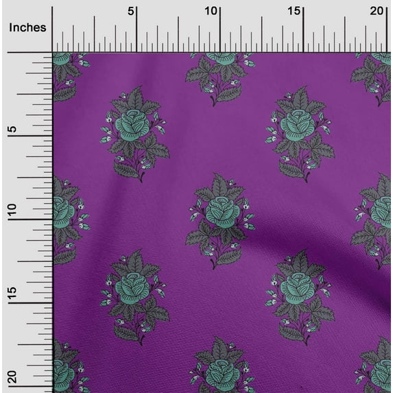 oneOone Viscose Chiffon Fabric Leaves & Floral Block Print Fabric By Yard 42 Inch Wide