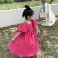 thumbnail image 5 of Girls Puff Sleeve Dress Square Neck Bowknot Tie Back Cute Summer Midi Dresses with Polka Dots Print (4 Years, Hot Pink), 5 of 7