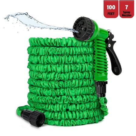 PortableOut 100ft Expandable Garden Water Hose, 3/4", with 7 Sprayer Nozzle, Medium Duty