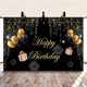 thumbnail image 2 of Glitter Gold Happy Birthday Backdrop Black Gold Balloons Birthday Background for Lady Theme Birthday Party Birthday Prom Party Background Banner Cake, 2 of 4