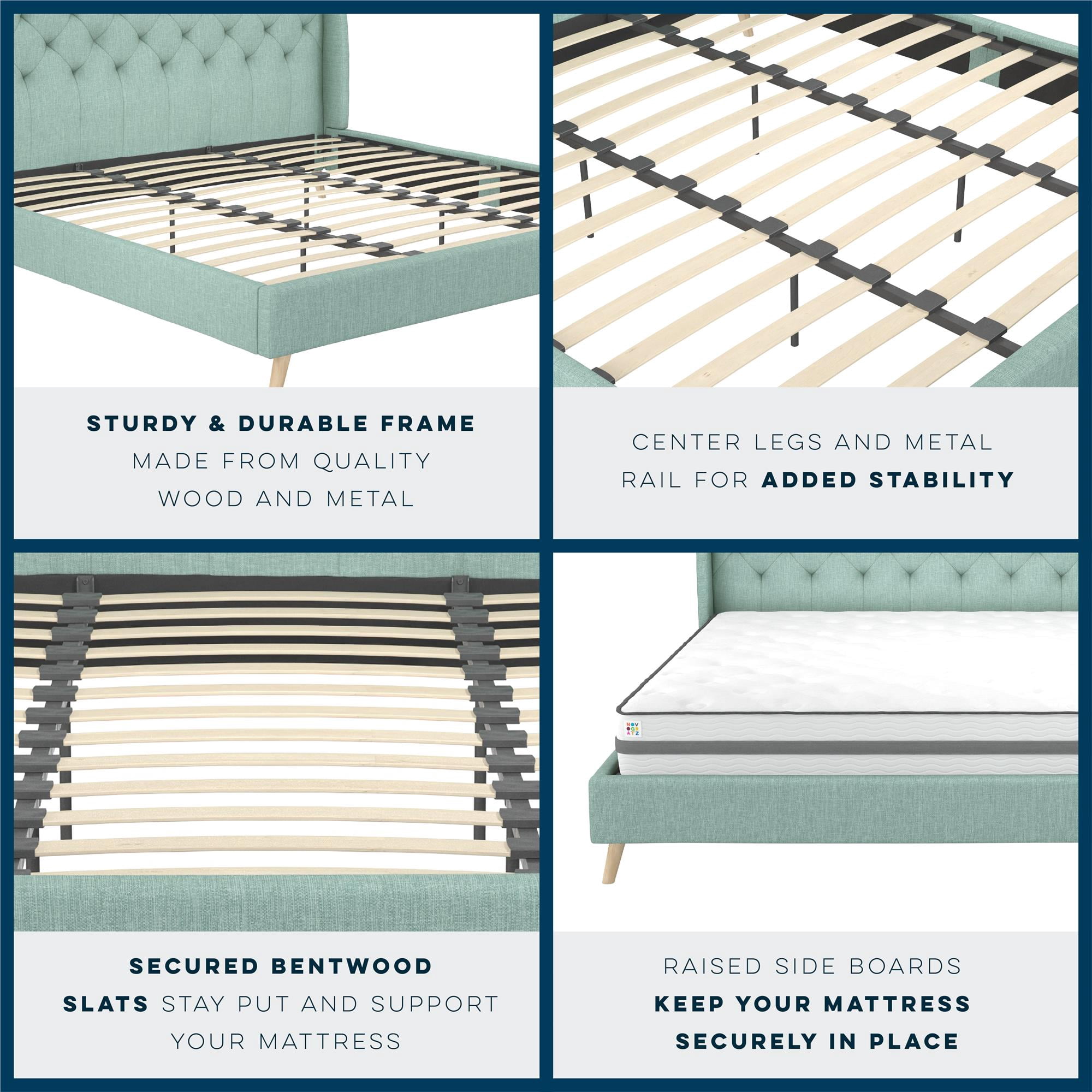 Novogratz Her Majesty Tufted Upholstered Bed Frame, King, Light Green Linen