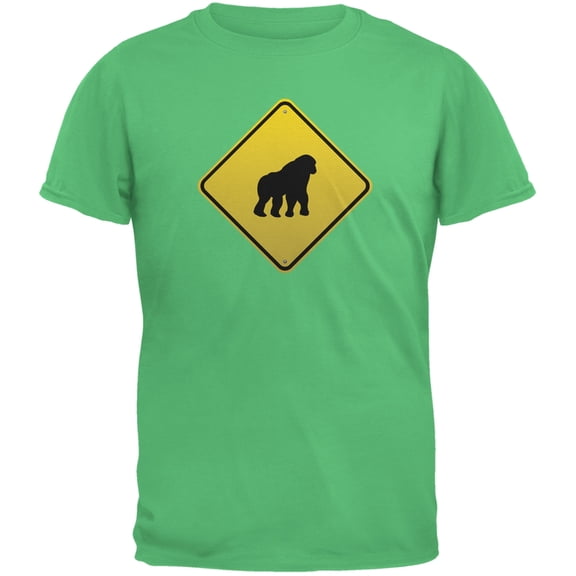 Gorilla Crossing Sign Irish Green Adult T-Shirt - Medium