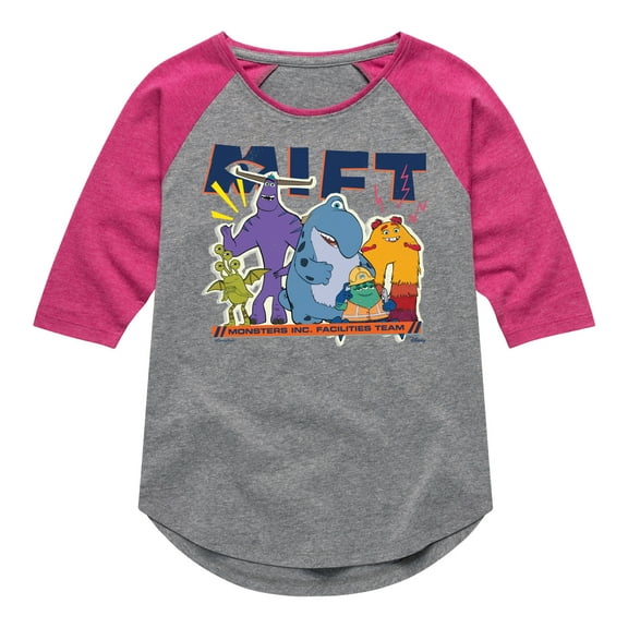Monsters Inc. - Monster Inc Facilities Team Group - Toddler & Youth Girls Raglan Graphic T-Shirt