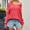 thumbnail image 5 of Lovskoo 2024 Sweaters for Women Trendy Solid Long Sleeve V-Neck Pullover Allow Sweater Red, 5 of 6