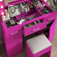 thumbnail image 6 of Zimtown Makeup Vanity Desk with Large Mirror & Charging Station, Vanity Table with 3 Drawers & Visible Glass Top, Bedroom Dressing Table, Pink, 6 of 10