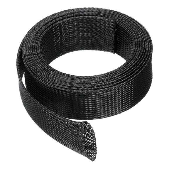 10 Ft - 1.5 In Expandable Braided Cable Sleeving, PET Cable Management, Wire Wrap Loom Tube, Black